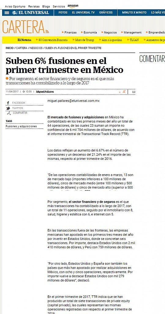 Suben 6% fusiones en el primer trimestre en Mxico